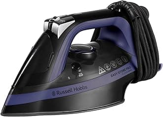 Russell Hobbs Steam Iron [2400W, 200g extra steam boost] EasyStore Pro (opt. temperature for all fabrics, space-saving cable storage, ceramic soleplate, self-cleaning, anti-limescale) 26731