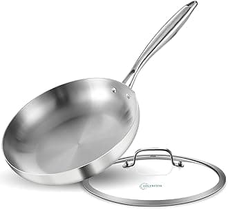 LOLYKITCH 10-Inch Tri-ply Stainless Steel Frying Pan with Lid,Skillet,Induction Cooking Pan,Heavy Duty,Dishwasher and Oven Safe,Riveted Handle.