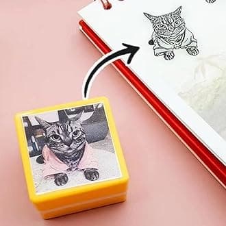 Personalized Pet Stamp - Custom Dog or Cat Portrait Face Ink Stamp, Gift Idea for Animal Lovers (Yellow)