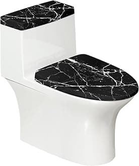 Black Marble Design Toilet Lid Dust Cover & Toilet Tank Lid Cover for Bathroom Machine Washable Anti-dust with Elastic Edge