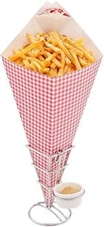 Restaurantware-10-Inch Eco-Friendly Finger Food Cones with Built-in Condiment Dipping Pocket: Perfect for Appetizers - Food-Safe Paper Cone with Picnic Print Styling - Disposable - 100-CT