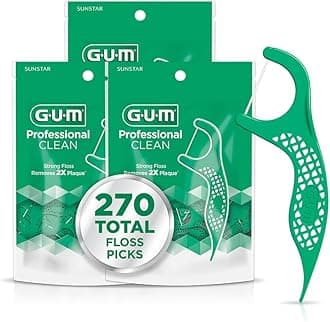 GUM Professional Clean Floss Picks - Extra Strong Shred-Resistant Floss, Easy Grip Handle - Dental Flossers for Adults - Fresh Mint Flavor, 90 Count (Pack of 3) 270 Total