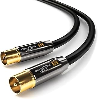 deleyCON 1.5 m 4K TV Antenna Cable Coaxial Cable TV Cable HDTV Full HD - IEC Male to IEC Female - Metal Plug - Analogue Digital - Black