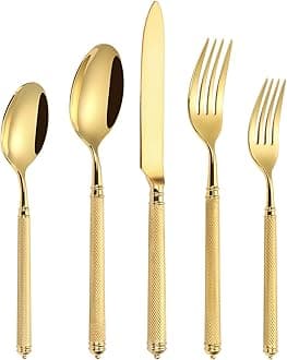 Luxury gold flatware set stainless steel cutlery set for 8 luxury tableware set mirror polished eating utensils sets dishwasher safe gift box packaging (40pcs, gold)