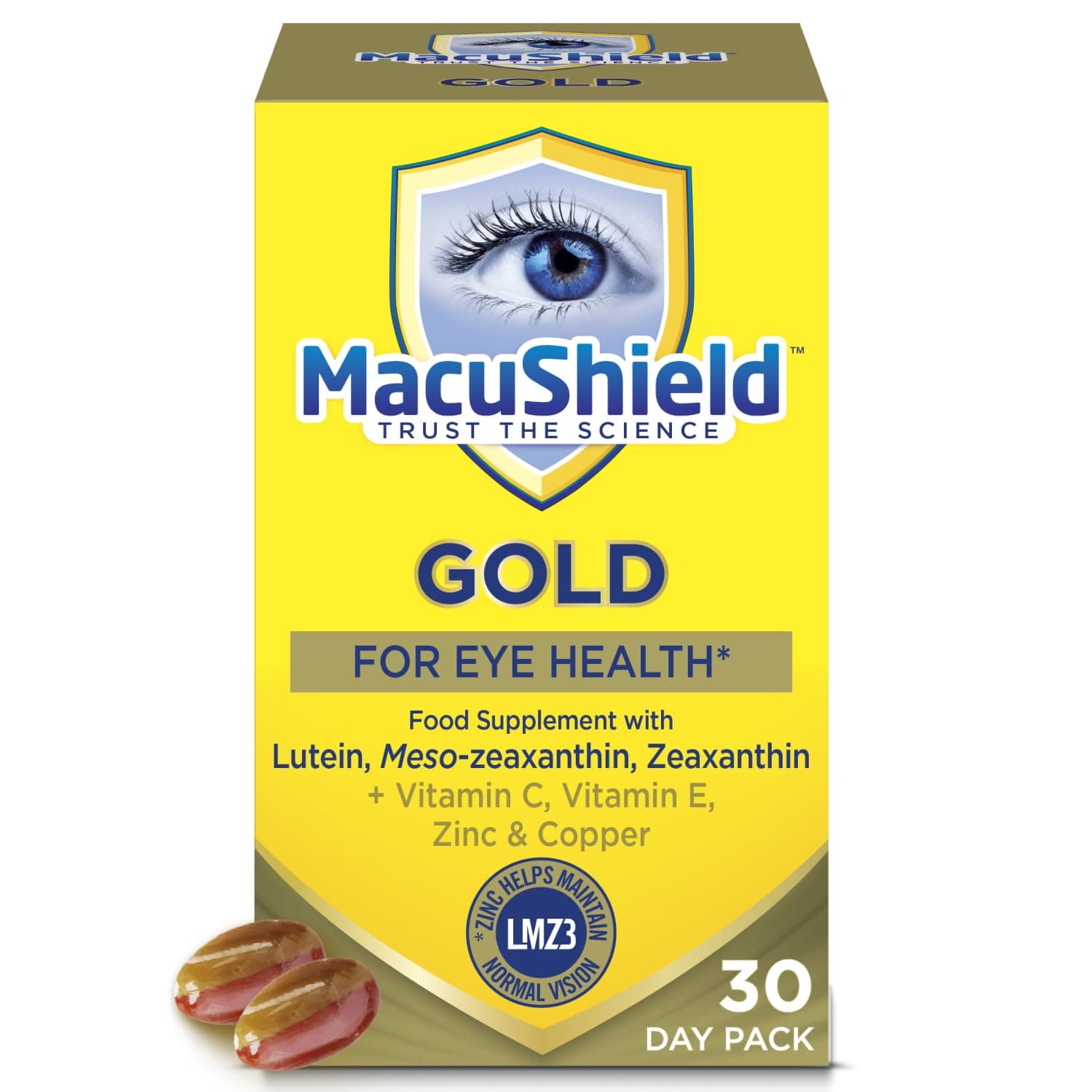 Gold – 30-Day Pack, Eye Health Supplement* with Lutein, Zeaxanthin and Meso-zeaxanthin, as Well as Zinc which Helps Support Normal Vision