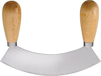 HIC KitchenHIC's Mezzaluna Rocking Vegetable Chopper and Mincing Knife, 6.75-Inch Stainless Steel Blade with Wooden Handles