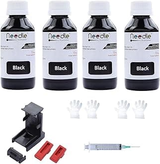 Needle 4x100gms Cartridge Refill Ink | Made in India | Compatible with Inkjet Printers | Easy Ink Refilling Solution (Black)
