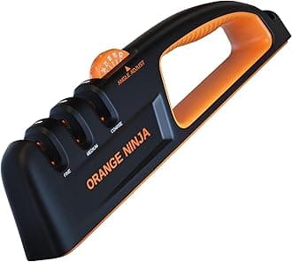 Orange Ninja Knife Sharpeners - 5 Adjustable Sharpening Angle- Premium Quality Kitchen Knife Sharpener - Handheld Knife Sharpeners for Kitchen Knives & Pocket Knife Sharpener by Sharp Pebble