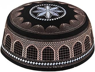 Men Muslim Prayer Kufi Hat, Islam Skull Embroidery Cap Beanie Hat Prayer Headwear Ramadan Eid Gift(Blue Black)