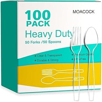 100 Count Plastic Silverware, Heavy Weight Plastic Forks Spoons Disposable Utensils Cutlery Set for Wedding Party Supplies Everyday Use