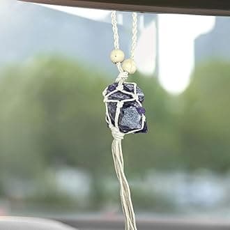 Hanging Car Charm, Handmade Himalayan Salt Car Rearview Mirror Pendant, Healing Crystal Auto Interior Decoration Accessories, Universal Automotive Hanging Ornament (Purple)