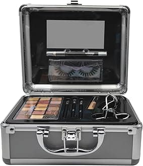 bonvoyage, Eye Makeup Kit, Includes False Eyelashes, 18 Colour Eyeshadow Palette, Eyeliners, Lash Curler, and Make up Brushes, Portable and Lightweight Train Case, All About My Eyes