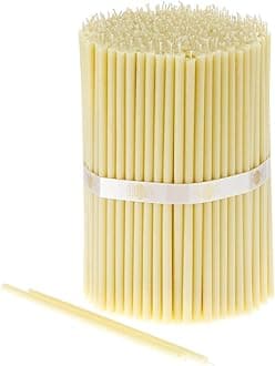 DanilovoThin Taper Beeswax Candles - Honey-Scented, Decorative Candles Ideal for Birthday Decoration or Church Prayers - White Drip Free, Tall & Smokeless Pack of 50 pcs, 7.1 x 0.24 inch