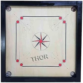 Carrom Board Game Tournament for International Carrom World Ply Wood 32" X 32" Full Size with Coin Striker & Powder Rustic Vintage Home Decor Gifts