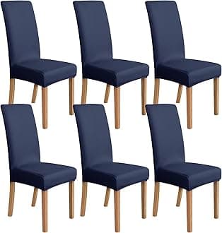 Amazon Basics Dining Chair Covers, Stretch Parson Chair Slipcover, Removable Washable Chair Protector for Home/Restaurant/Banquet, Navy, 6-Pack