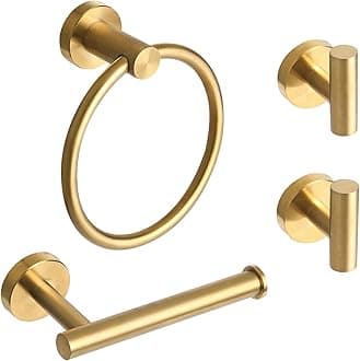 4 Piece Brushed Gold Stainless Steel Bathroom Hardware Set Include Hand Towel Ring, Toilet Paper Holder,and 2 Robe Towel Hooks,Bathroom Accessories Kit