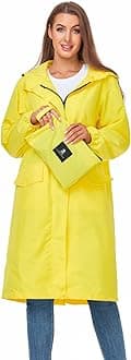 SaphiRose Women's Long Rain Jacket Waterproof Lightweight Hooded Raincoat Packable Knee Length Rain coat