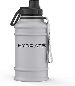 HYDRATE Stainless Steel 1.3 and 2.2 Litre Water Bottle with Nylon Carrying Strap & Leak-Proof Screw Cap Lid - Durable 304 Stainless Stee BPA-free Metal Gym Water Bottle - Multiple Colors Options