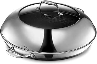 HexClad Hybrid Nonstick 14-Inch Frying Pan with Stainless Steel Lid, Stay-Cool Handles, Dishwasher-Friendly, Oven-Safe Up to 900°F, Induction Ready, Compatible with All Cooktops