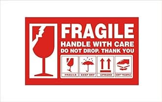 True-Ally Fragile Label Self Adhesive Gumming Paper Sticker, Red, (Size 11 x 7 cm. Color- RED) (250)