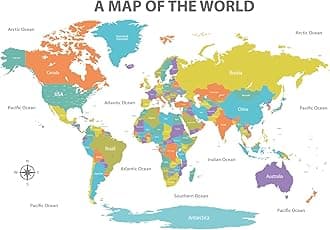 Decowall DL3-2302 Colourful World Map Wall Stickers Educational Wallpaper Decals for Kids DIY Living Room Bedroom Art Home Décor Office Nursery Removable (X-Large)