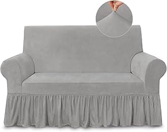 NICEEC Loveseat Cover Super Soft 1-Piece Light Grey Slipcover for Loveseats Stretch Universal Spandex Couch Cover for Living Room Easy Fit Washable Furniture Sofa Protector with Skirt