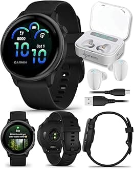 Wearable4U Garmin Vivoactive 6 - Health & Fitness Smartwatch, 1.2 in Bright AMOLED Display, GPS Sports Tracking, Up to 11 Days of Battery, Slate with Black Band w White Earbuds Bundle