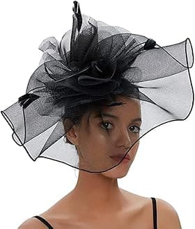 Women Fascinator Headband Pillbox Hat Big Flower Wedding Bridal Headdress Headpieces Race Ascot Hat Burlesque Feather Flapper Hair Accessory for Evening Cocktail Party Prom Church Hen Party