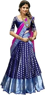 NAVKARMIT Women's Pure Pattu Silk Zari Weaving Lehenga Choli, Unstitched Lehenga Choli, Half Saree.