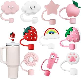 10Pcs 10mm Straw Cover Toppers for Stanley 30&40 Oz Tumbler Cups, Cute Straw Covers Cap for Stanley Cup, Silicone Daisy Drinking Straw Tips Lids Protectors for Stanley Cups Accessories…