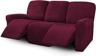 ULTICOR Velvet 8-Pieces Recliner Sofa Covers Stretch Reclining Couch Covers for 3 Cushion Reclining Sofa Slipcovers Furniture Covers Thick Soft Washable (3 Seater Recliner Cover, Wine)