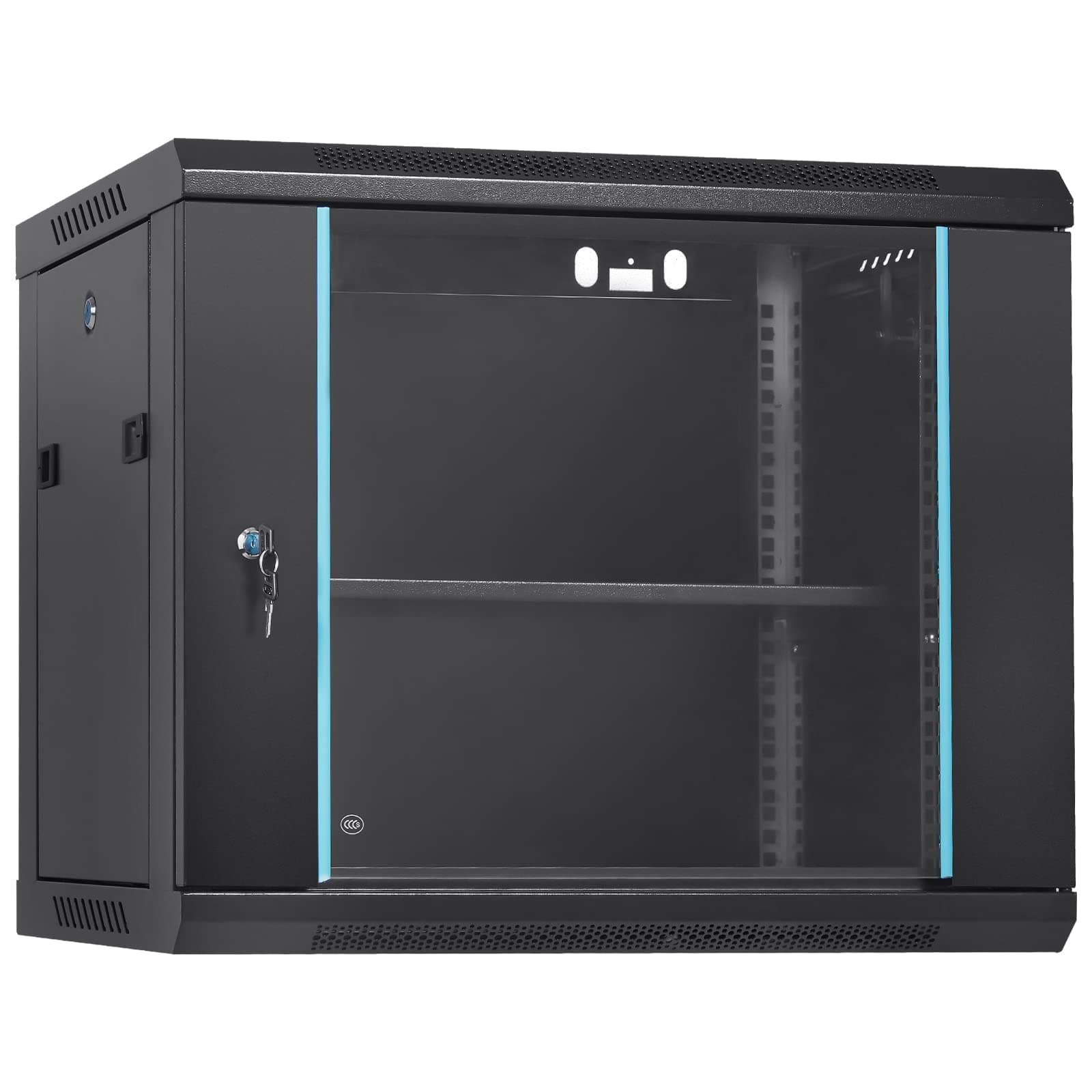 VEVOR9U Wall Mount Network Server Cabinet, 15.5'' Deep, Server Rack Cabinet Enclosure, 200 lbs Max. Ground-Mounted Load Capacity, Glass Door with Locking Side Panels, for IT Equipment, A/V Devices