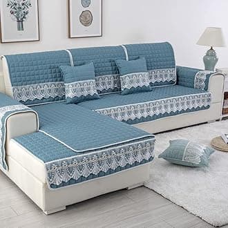 vctops Farmhouse Solid Color Sofa Slipcover Non Slip L Shape Sofa Cover Lace Trim Plaid Quilted Sectional Couch Cover Furniture Protector Cover for Pets Kids Children Dog Cat (Dark Green,28"x59")