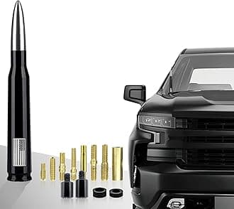 Car Truck Bullet Antenna American Flag for GM Chevy Silverado 1500 2500 3500 HD Avalanche GMC Sierra 1500 2500 3500 Denali Heavy Duty Pickup Trucks Accessories (Silver)