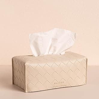 OLETHA Aesthetic Rectangle Tissue Box Cover, Medium Flat Box Tissues Holder Rectangular, Woven Textured, Light Taupe