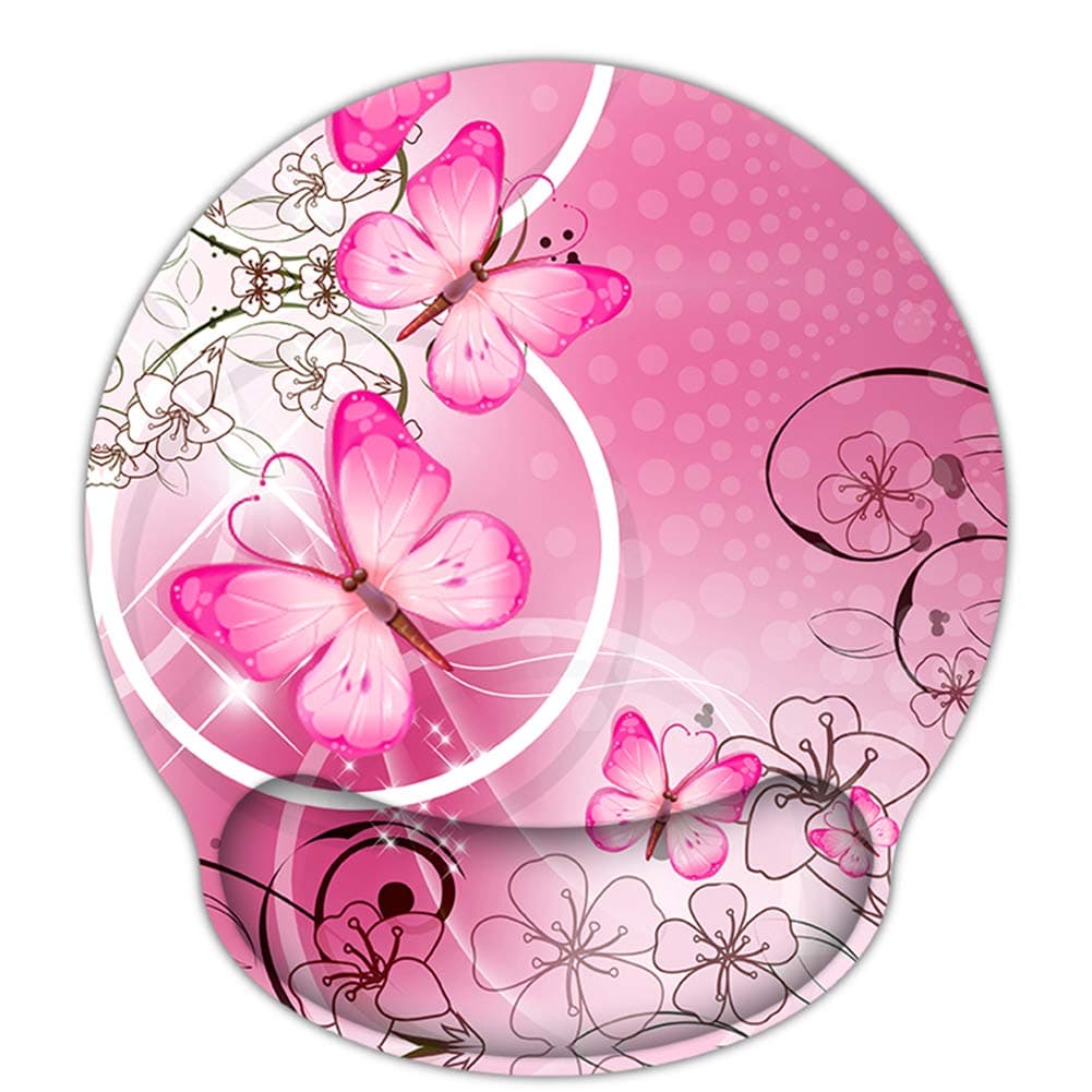 RICHEN Memory Foam Mouse Pad with Wrist Support,Ergonomic Mouse Pad with Wrist Rest,Non-Slip Rubber Base for Computer Laptop & Mac,Lightweight Rest for Home,Office & Travel (Pink Butterfly)