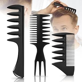 3Pcs Hair Styling Combs Set for Men, Black Barber Wide Tooth Texture Comb for Quiff, Pompadour, Slick Back, Fauxhawk, Undercut