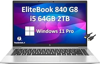 HP EliteBook 840 G8 14" FHD (Intel 4-Core i5-1145G7 64GB RAM 2TB PCIe SSD UHD Graphics Full HD IPS) Business Laptop Thunderbolt 4x2 Webcam IST Bag Win 11 Pro