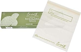 Earth's Natural Alternative 100% Compostable Food Storage Bags [Gallon 50 Pack] Eco-Friendly Freezer Bags, Resealable Bags, Heavy-Duty, Biodegradable, Reusable, Off-White by