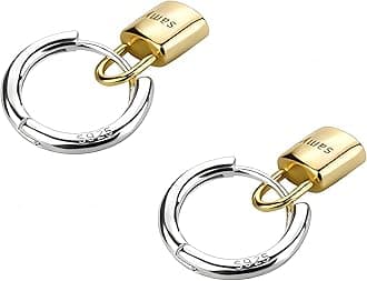 Men's Earring Hoop 925 Sterling Silver Hoop Earring for Men Round Huggie Silver Mens Hoops Earrings Ear Piercings (Locks)