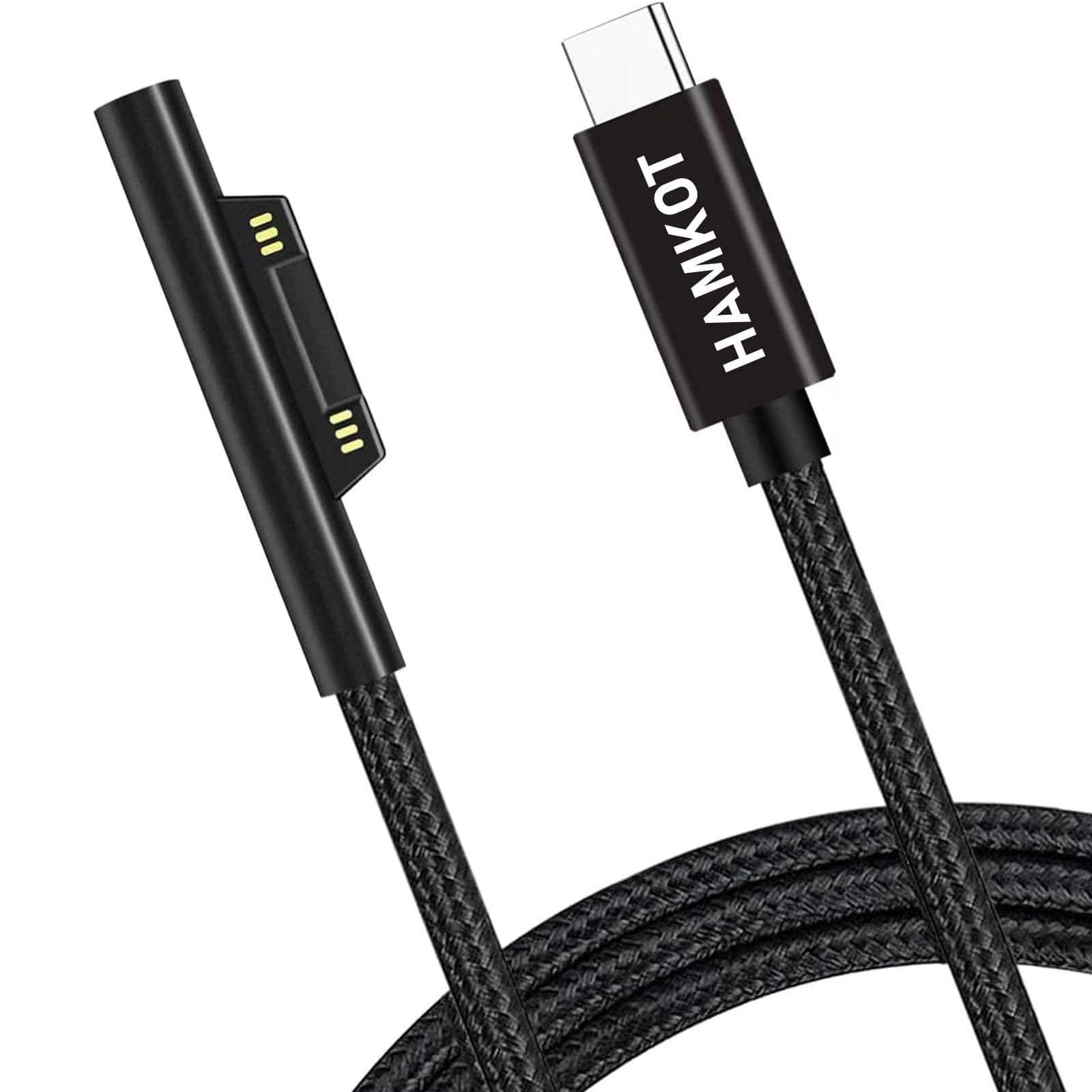 HAMKOT USB-C Charging Cable 15V/3A for Microsoft Surface Pro 7/6/5/4/3, Surface Laptop 3/2/1(Nylon, 6FT)