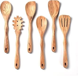 - Gudamaye 12 inch Olive Wooden Utensils for Cooking, Long Handle Wooden Spoons for Cooking, 6 PCES Crafting Wooden Spoon Set, Wooden Kitchen Utensil set, Natural Olive Wood utensil Set