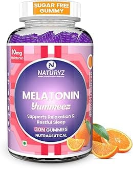 NATURYZ Yummeez Melatonin 10mg Gummies for Sleep - Non-Addictive | No Added Sugar | Valerian Root, Chamomile | Enhance Sleep Quality for Restful Nights, Wake Up Fresh & Energetic - 30 gummies(Orange Flavour)