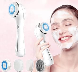 Portable Electric Facial Cleansing Brush Face Massage Silicone Deep Cleansing Tool Handheld Facial Cleaning Brush Mini Pore Cleaner (White)