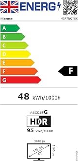 Hisense 43 Inch 4K QLED Smart TV 43A7NQTUK - Quantum Dot Colour, 4K AI Processor, Dolby Vision Atmos, Smooth Motion, Sports Mode, Vidaa OS with Freely, Youtube, Netflix and Disney+ (2024 Model)