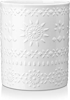 LOVECASA Extra Large Kitchen Utensil Holder, 7.2" Ceramic Farmhous Utensil Holder For Kitchen Countertop Décor With Heavy And Sturdy Base, Utensil Crock Organizer, White