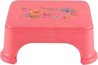 Kuber Industries Bath Stool for Bathroom | Plastic Stools for Sitting | Bathroom Stool for Bathing | Flower Print Square Stool | Pink