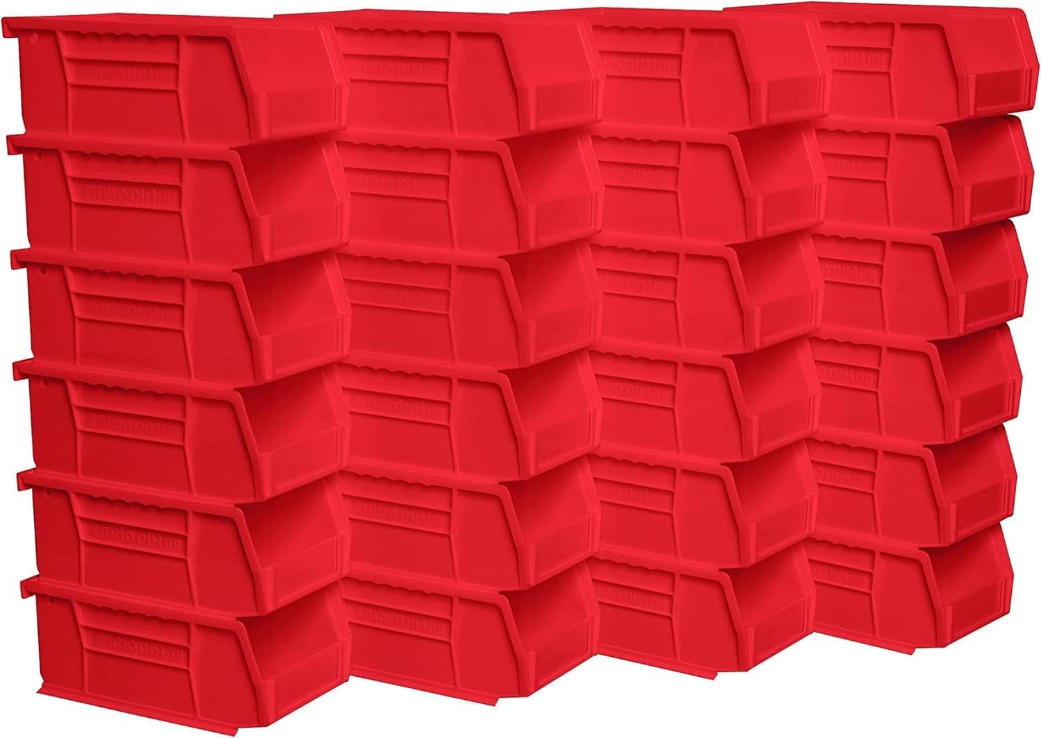 Akro-Mils 30220 AkroBins Plastic Storage Bins, Space-Saving Stackable Bins for Garage, Pantry, Craft Organization, 7" x 4" x 3", Red, 24-Pack