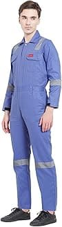 FRENCH TERRAIN® Men's 100% Cotton Industrial Work WEAR Coverall Boiler Suit with Reflective Tape 210 GSM (L - 40, Petrol Blue)