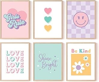 Girls Room Wall Art Kids Canvas Poster Nursery Wall Decor Pink Colorful Prints Baby Toddler Pictures Teen Girl Rule Artwork Love Smile Painting for Bedroom Playroom 8x10 Inch Unframed